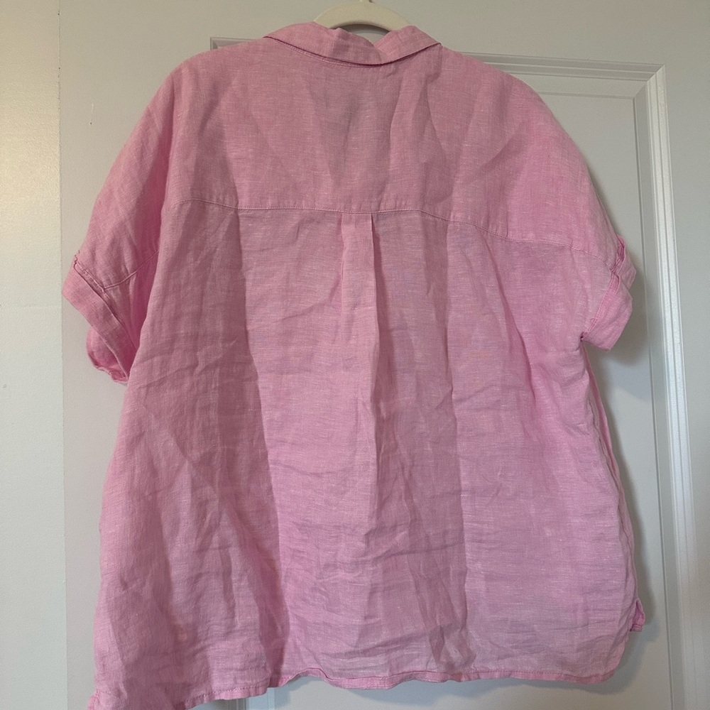 Rachel Zoe 100% Linen Pink Short Sleeve Button Down Blouse Size XL - Picture 5 of 5